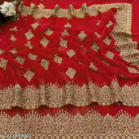 Attractive Heavy Fox Georgette Embroidery Work With Stone Work Saree