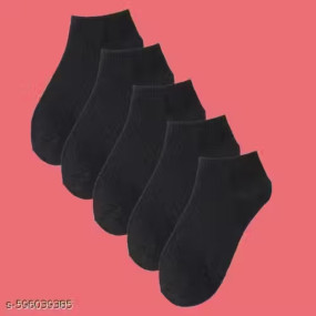 Pack of 5 Pairs Black Plain Solid Cotton Ankle Socks for Men & Women