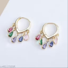Caria Jewellery Gold-Tone huggie hoops with multicolor teardrop charms