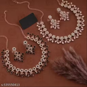 Jewellery Set Rose Gold Brass, Stone, Stainless Steel Gold-plated Rose Gold Jewel Set Choker necklace For Women and Girls., Stainless Steel Gold-plated Rose Gold Jewel Set Choker necklace For Women and Girls.