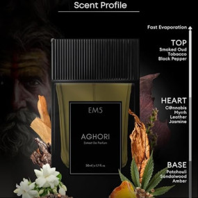 Click to see full view EM5 Aghori Extrait De Parfum (38%) Spray for Men | Earthy, Woody, Smoky & Animalic Perfume | Raw, Dominating, Intense & Rustic Scent | Strong & Long Lasting Fragrance | 68% Natural Absolutes & Essential Oils | 50 ml