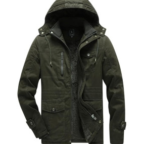 Men's Winter Cotton Cargo Jacket ? Fleece Lining, Detachable Hood, Stand Collar and Ribbed Cuffs ? Warm and Stylish Parka for Harsh Cold Weather