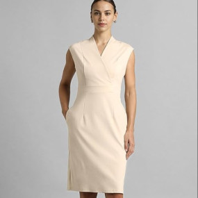 Women's Cotton Blend V Neck Mid-Length Sheath Comfort Fit Above The Knee Dress