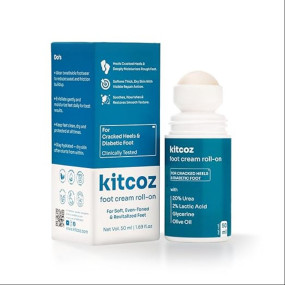 Kitcoz Foot Cream Roll On with 20% Urea, 2% Lactic Acid, Glycerine & Olive Oil for Dry Feet, Cracked Heels & Diabetic Foot | Non Sticky Formulation - 50ml