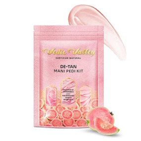 Vedic Valley Manicure Pedicure Kit Repairs Cracked & Dry Heels With Organic Actives, Removes Dead Skin, Tan for Deep Moisturization, Foot Peeling Mask, Cream & D-tan Scrub for Women & Men Guava- 75 gm
