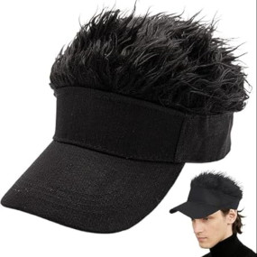 Miss Lirenn Cotton, Acrylic Hair Hat,Men's Visor With Hair Fake Hairs Visor Hat With Hair For Men Funny Spiked Sun Hats Novelty Baseball Wig Caps Birthday, Black Color