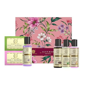 Khadi Natural Gift Box with Rose Water Soap, Aloe Vera Soap, Shikakai Cleanser, Green Tea & Aloe Vera Conditioner, Lavender & Ylang Ylang Body Wash & Rose & Honey Moisturizer | All Skin & Hair Types | Set of 6