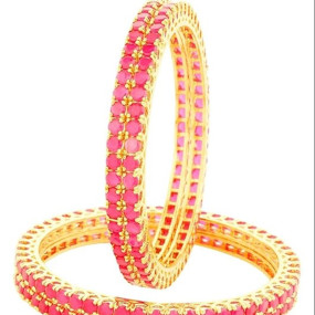 Beautiful CZ/AD Studded Gold Plated Traditional Red Ruby Bangles Set for Women RV475RR (Pack of 4)