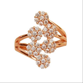 Rose Gold Plated Elegant American Diamond Studded Sparkling Adjustable Finger Ring for Women and Girls