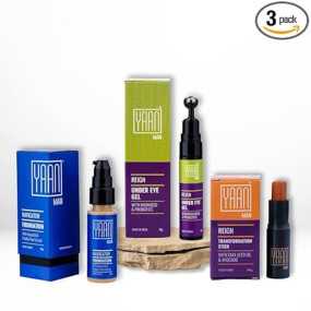 Yaan Man Reign Over Makeup Combo Set, Foundation, Under Eye Gel, Transformation Stick (Dark)