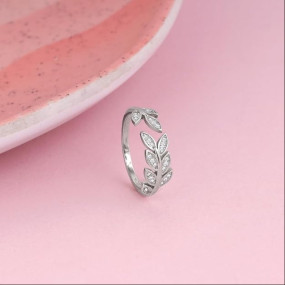 Silver Anushka Sharma Zircon Leaf Ring, Adjustable | Gifts for Girlfriend, Gifts for Women and Girls | With Certificate of Authenticity and 925 Stamp