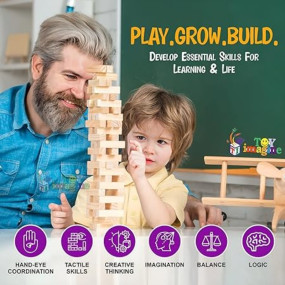Toy Imagine Wooden Tumbling Tower Game ? Indoor Stacking Puzzle Blocks for Kids, Adults & Families ? Fun Balancing Toy for Boys & Girls of All Ages ? Party Game & Brain Teaser