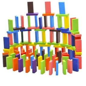 Toyshine 120 Pcs 12 Color Wooden Dominos Blocks Set, for Kids Board Game Educational Play Toy, Domino Racing Toy Game