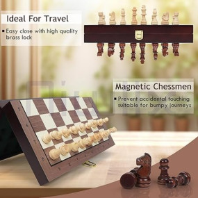 Niwlix Chess Board Set Wooden Magnetic Portable Board Game Compact & Folding - Classic Travel Chess for Kids & Adults (9.5 x 9.7 inch)