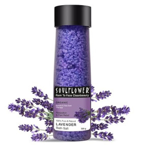 Soulflower Epsom Lavender Bath Salt for Body & Foot Spa, Calming, Relaxing, Muscle Pain Relief, Aromatherapy | Pure & Natural | Sea Salt, Lavender Essential Oil & Vitamin E, 500g (Pack of 1)