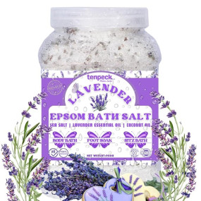 enpeck? Premium Lavender Epsom Salt For Body Bath, Foot Soak, Sitz Bath | Raw Sea Salt | Lavender Essential Oil | Coconut Oil | Spa Therapy | Stress Relief | Muscle Relaxing | Aromatherapy 900G
