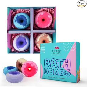 THE BODY BUCKET - Aqua, Rose, Lavender & Vanilla Donut Bath Bombs | All Natural Handcrafted with Aromatic Fragrance - Bath Gift for Kids, Men & Women? 65 gm each (Pack of 4)