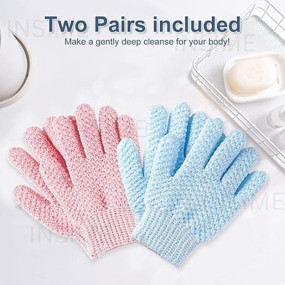Premium Skin exfoliating Shower body gloves for bathing (2 pairs) | Dual texture Hydro Body scrub Deep Exfoliate gloves for dead skin | Spa massage, body scrubber, bathing hand gloves for Women & Men
