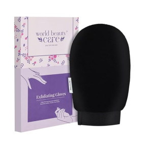 Body Exfoliating Glove - Pure Viscose Fibre, Double-Layered Exfoliating Body Glove for Dead Skin, Tan Removal for Face and Body by WORLDBEAUTYCARE (Black)