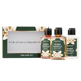 THE LOVE CO. Warm Vanilla Bath & Body Gift Set | Body Wash | Body Lotion | Shampoo | Long-Lasting Warm Vanilla Fragrance | Gift Set For Women | Gifting For Birthday, Valentine's, Anniversary, Rakhi & Special Occasions| Premium Gift Packaging | Pack Of 3