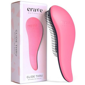 Detangling Brush By Crave Naturals - Glide Thru Detangling Brush Works As a Detangler for Thick, Thin, Curly, Fine, Natural, Color Treated, Damaged, Wet or Dry Hair - No More Tangle - Adults & Kids - Gentle As a Comb