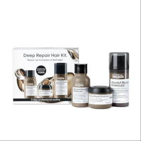 L'Or?al Professionnel Deep Repair Hair Kit with Absolut Repair Molecular Range | Sulfate-free shampoo (100ml), cream mask (75ml), leave-in cream (100ml) | For very damaged hair