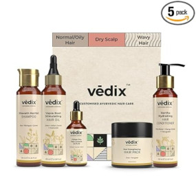 Vedix Ayurvedic Hair growth Kit | 5 product Kit | for Normal Hair, Dry Scalp, Wavy Hair | Vedix Hair Oil, Shampoo, Serum, Mask, Conditioner Set