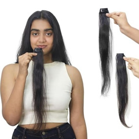 Thicklengths Single Clip Human Hair Extensions Natural Black For Thinning Hair of Women and Girls India, Clip in Cover up Hair Wig, Best Remy Hair Extensions