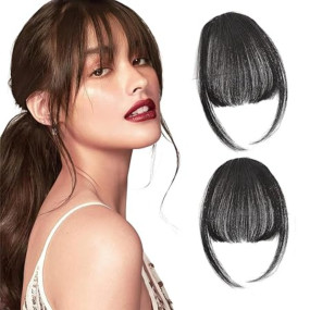 Clip in Bangs for Women 100% Human Hair Extensions for Women Black Artificial Front Bangs Fake Bangs Clip Curved Bangs Fake bangs Hair Topper Wig Real Hair Topper