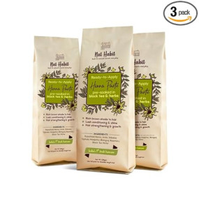 Nat Habit - Fresh Ready To Apply Henna Paste, Pre-Soaked in Black Tea and Herbs,100% Natural Rajasthani Henna, Imparts Rich Brown Shade (Pack of 3 x 220g)