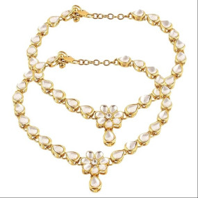 Fashion Gold Plated Traditional Jewellery Kundan Payal Anklets for Women & Girls (7955a)