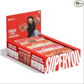 SuperYou Assorted Protein Wafer Bars (Pack of 10)|10g Protein, 3g Fiber, No Added Sugar|Yeast Fermented Protein|Energy Bars|Crunchy Wafer Bar|100% Vegetarian|No Palm Oil|400 G