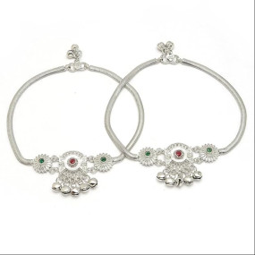 Minimal SilverToned Cubic Zirconia Studded Floral Charm Anklet For Girls and Women | Stylish Payal for Women & Girls