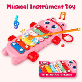 Mommers Xylophone Musical Educational Toy for Kid (1-3Year Old) I Toddlers Babies Kids Girls, Boys I 2-in-1 Piano Combined I Safe for Drum Sticks for Fast and Fun Learning for Kid- Pink