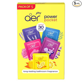 Godrej aer Power Pocket Bathroom Freshener ? Assorted Pack of 5 (50g)| Lasts up to 30 days | Germ Protection