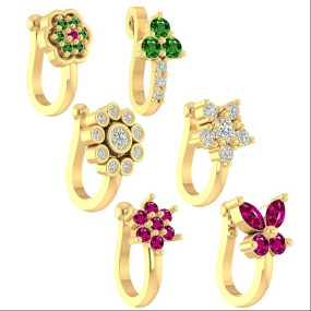 GOLD Plated Anti Tarnish Clip on Nose pin without Hole Non Piercing Pressing Type Nose ring Stud for Women & Girls