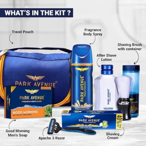 Park Avenue Good Morning Grooming Collection 7 in-1 Combo Grooming Kit for Men | Gift Set for Men | Father?s Day Gift for Dad | Shaving Kit for Men | Shaving Foam | After Shave | Gift Hamper for Men, Husband, Boyfriend | Free Travel Pouch Inside