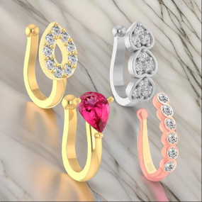 Gold Silver Rose Gold Non Piercing Clip On Nose Pins Without Hole Pressing Type Nose Ring Studs for Women & Girls