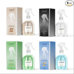 UNO AROMA Room Air Freshener Spray Pack of 4 (300ml each) | Long Lasting Smell | Refreshing Spray for Living Room, Home, Hotel, Cafe, Toilet | Black Crystal, Blueberry, Morning Breeze & Gardenia