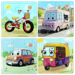 Butterfly EduFields 4-in-1 Vehicles Jigsaw Puzzle Set for Kids Age 3-7 | 38 Pcs Brain-Boosting Puzzle Toy with Coloring Worksheets for Boys & Girls | Preschool Learning