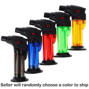 LADYBEE Double Flame Refillable Gas Torch Lighter with Stand ? Windproof Pocket Lighter for Barbeque, Grilling, Cake Frosting, Welding & Camping ? Portable Butane Torch (Multicolor, Pack of 1)LADYBEE Double Flame Refillable Gas Torch Lighter with Stand ?