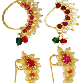 VAMA FASHIONS Maharashtrian Marathi Nath without piercing nose pin ring clip on Nathiya for women.