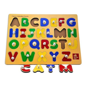 Skillofun Wooden Alphabet ABCD Learning Tray, Develops Problem-Solving Skills, Fine Motor, Spatial Awareness, Hand-Eye Coordination, Durable, Safe, Premium Wood, Non-Toxic Paints