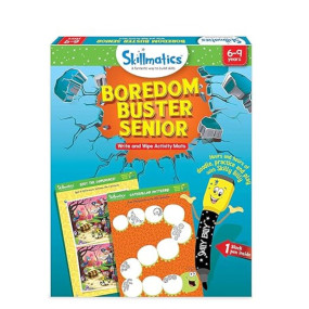 Skillmatics Educational Game : Boredom Buster Senior | Reusable Activity Mats with Marker Pen | Gifts, Travel Toy & Learning Tool for Ages 6-9, Blue