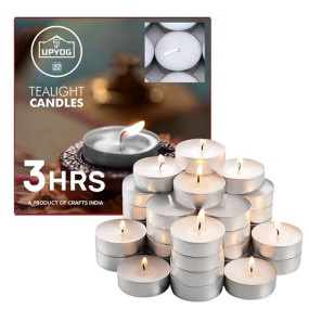 UPYOG Diwali Tea Light Candles 50 Pcs | 3 Hours Burning | Smokeless & Unscented Wax Tealight Candles for Diwali Decoration, Pooja, Home & Festival D?cor