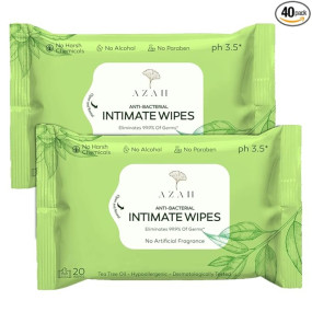 AZAH Intimate Wipes for Women | AntiBacterial Vaginal Wipes Pack of 40 | pH Balanced Feminine Wipes | All Natural Ingredients for Daily Hygiene |Travel Friendly Wet Wipes for Face and Private Parts