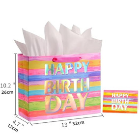MAKABEE 13" Large Birthday Gift Bag (32cm* 12cm* 26cm) with Tissue Paper and Greeting Card ? Colorful Gift Bag for Kids, Women, or Mom?s Birthday Durable Paper Carry bags with Tissue & Message card, Party favor Gifting Covers (Large-Multicolor, Pack of 4)