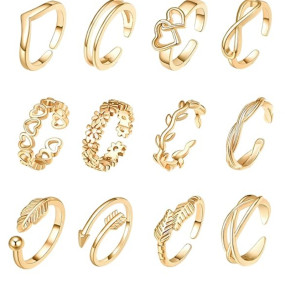 GZRC-YDDK 12 Pcs Toe Rings for Women, Golden Toe Ring, Adjustable Rings for Girl Toe Rings for Women Suitable for Women Daily Matching or Party
