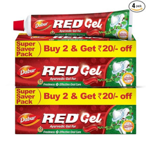 Dabur Red Gel Ayurvedic Toothpaste - 600g (150g x 4) | Reduction in Bad Breath, Plaque & Gingivitis | Freshness with Protection | For Healthy Gums & Effective Dental Care