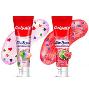 Colgate MaxFresh Rainbow Fresh Gel Toothpaste with Heart Shaped Cooling Crystals, Triple Mint Flavour, 100g & MaxFresh Watermelon Blast Gel Toothpaste with Cooling Crystals, 100g for Intense Freshness